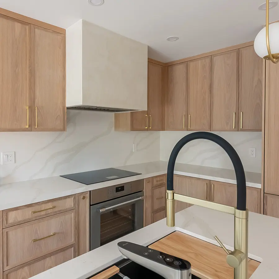 Microcement over wood Range Hood cover